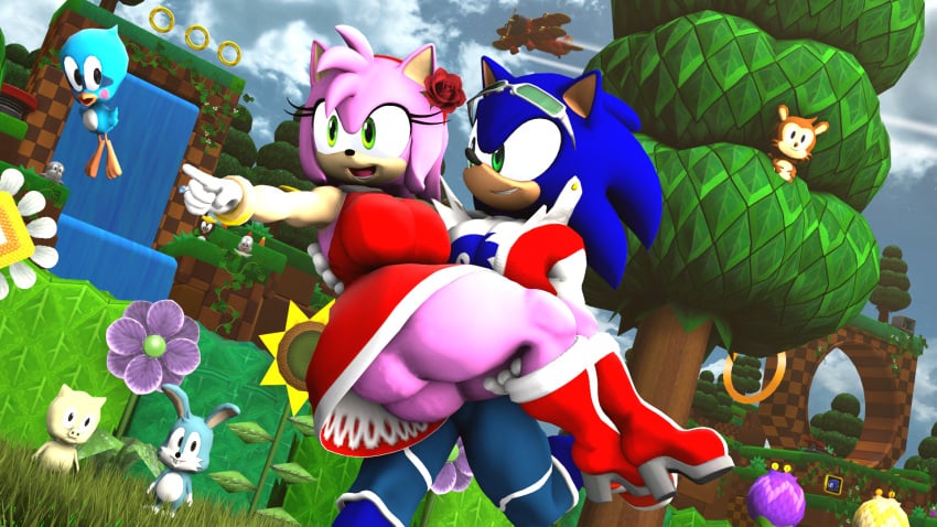 amy_rose ass big_ass bluewyvern carrying carrying_partner couple cute love lovers married married_couple outside princess_carry run shipping skirt_down sonamy sonic_(series) sonic_the_hedgehog sonic_the_hedgehog_(series) thicc thicc_thighs thighs wedding_ring wholesome