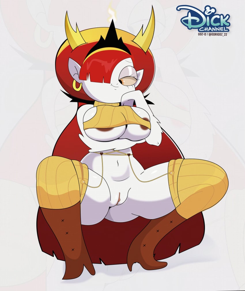 1girls areola_slip areolae breasts disney disney_channel exposed_pussy female female_focus female_only gosgoz hekapoo light-skinned_female light_skin long_hair nipple_slip pussy red_hair star_vs_the_forces_of_evil