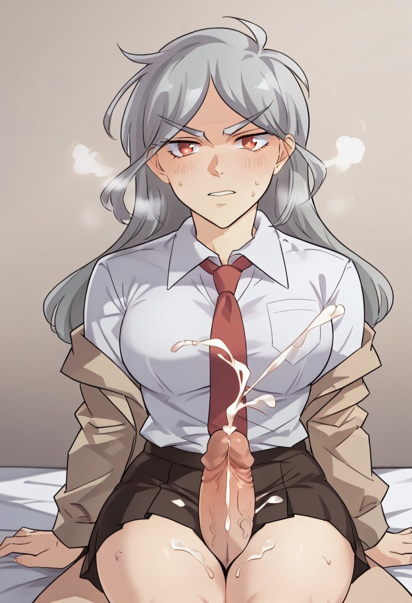 ai_generated ceremon_vaughan grey_hair penis_between_legs penis_between_thighs rein_(unordinary) school_uniform silver_hair thigh_sex thigh_sex thighs unordinary webtoon webtoon_waifu