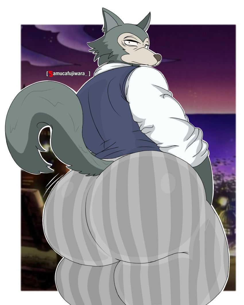 1boy anthro ass ass_focus beastars big_ass big_butt bubble_ass bubble_butt butt_focus clothed clothing fat_ass fat_butt fully_clothed furry furry_only huge_ass huge_butt large_ass large_butt legoshi_(beastars) looking_at_viewer looking_back looking_back_at_viewer male male_only samucafujiwara solo solo_male thick_ass thick_butt wolf