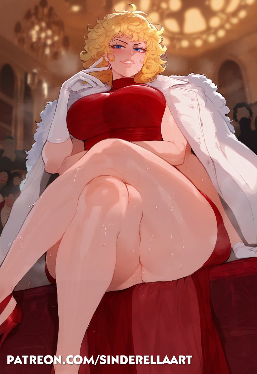 ai_generated big_breasts breasts_bigger_than_head busty commission crossed_legs curvaceous dress fancy_clothing female female_only huge_breasts large_breasts one_piece party patreon patreon_url patreon_username rich_girl sinderellaart sitting stussy_(one_piece) thick voluptuous voluptuous_female