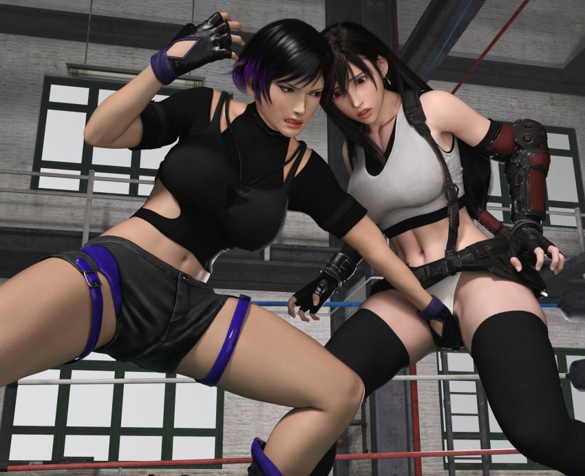 2girls catfight crossover crotch_grab female female_only final_fantasy final_fantasy_vii final_fantasy_vii_remake gcb grabbing grabbing_pussy groping groping_crotch panties pussy_grab reina_mishima ryona square_enix tekken tekken_8 tifa_lockhart yuri