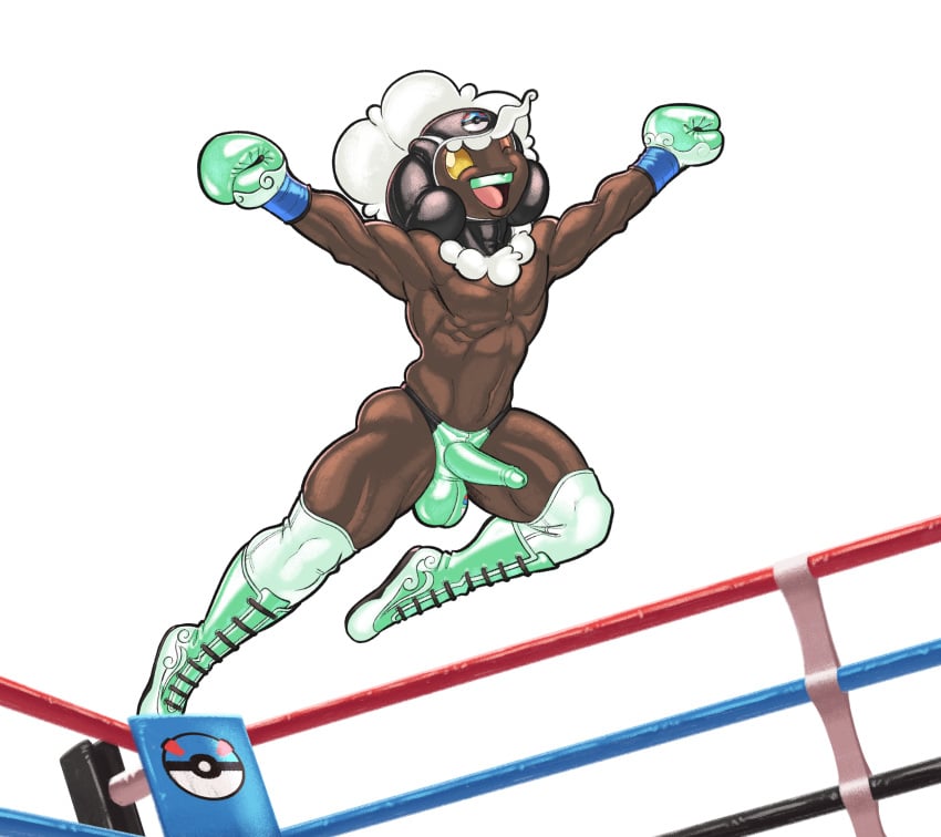 2024 absurd_res alpha_channel anthro ballboxing balls_outline boxing_gloves bulge clothing cock_sheath dcheese detailed_bulge digital_media_(artwork) erection erection_under_clothing fighting_ring generation_5_pokemon genital_outline handwear headgear hi_res leather leather_clothing leather_headgear legwear male muscular muscular_male nintendo penis_clothing pokemon pokemon_(species) solo thigh_highs whimsicott