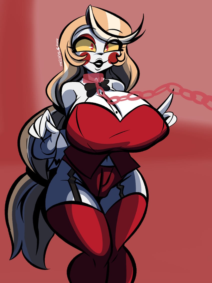 bimbo bimbo_body charlie_morningstar_(hazbin_hotel) cleavage female hazbin_hotel huge_ass huge_breasts midriff navel thick_thighs wide_hips yinseiryu