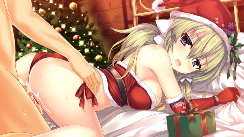 1boy 1girls blonde_hair blush christmas cum cum_in_pussy cum_inside indoors kafuru_(senran_kagura) kmcgold30 light-skinned_female light-skinned_male light_skin male penetration senran_kagura sex sex_from_behind tagme twintails vaginal_penetration