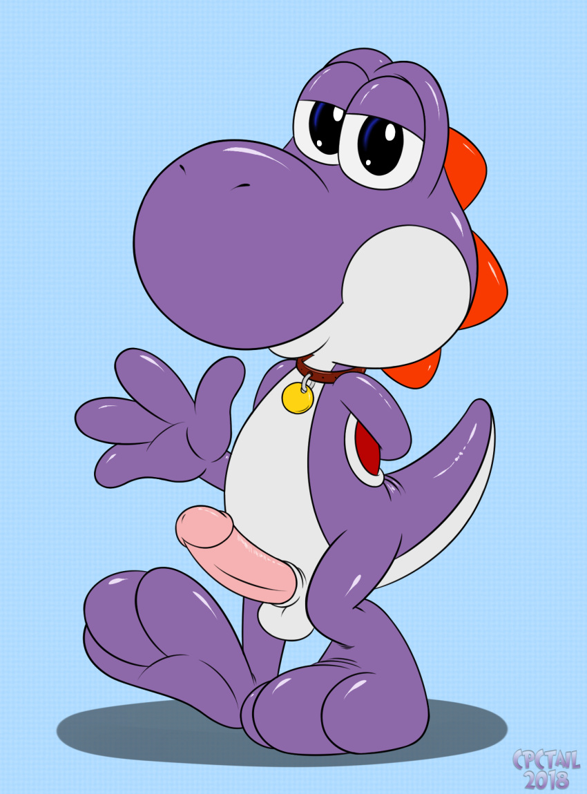 balls collar cpctail dinosaur male male_only mario_(series) nintendo paws penis purple_yoshi reptile scalie solo video_games yoshi