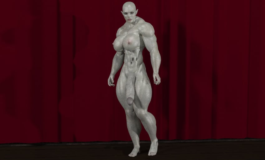 3d bald barefoot biceps broad_shoulders deltoids front_view full_body futa_only futanari genitals green_skin intersex joos3dart muscular_futanari nude ogre solo