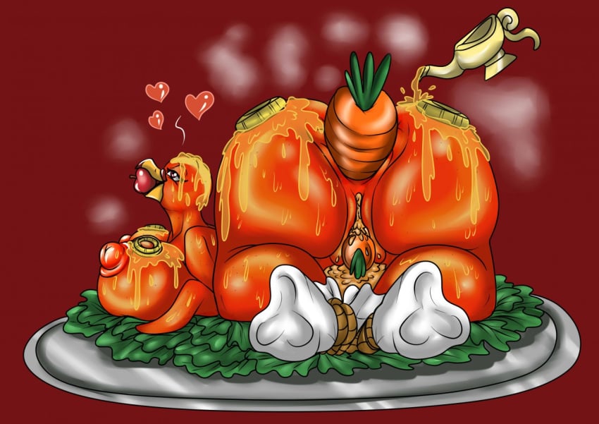 anthro avian blaze_the_phoenix carrot cooked crysalia dat_ass female food guro gynophagia hearts huge_ass lettuce naked nude phoenix pineapple pre_vore solo steam still_alive voluptuous