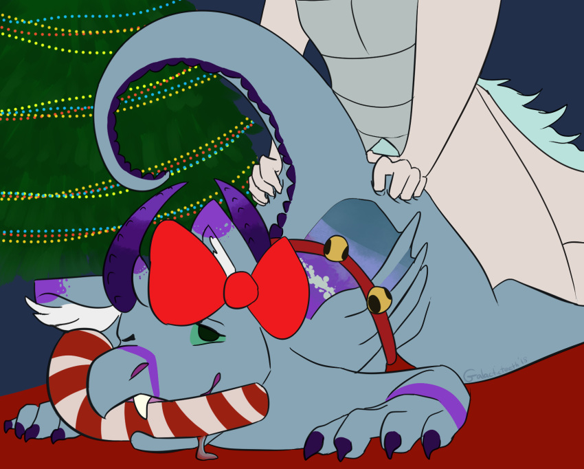 2018 arcturus_dorsurth candy candy_cane christmas dragon food from_behind_(disambiguation) galacticteeth green_eyes happy happy_sex holidays male saliva scalie sex western_dragon yaoi ych