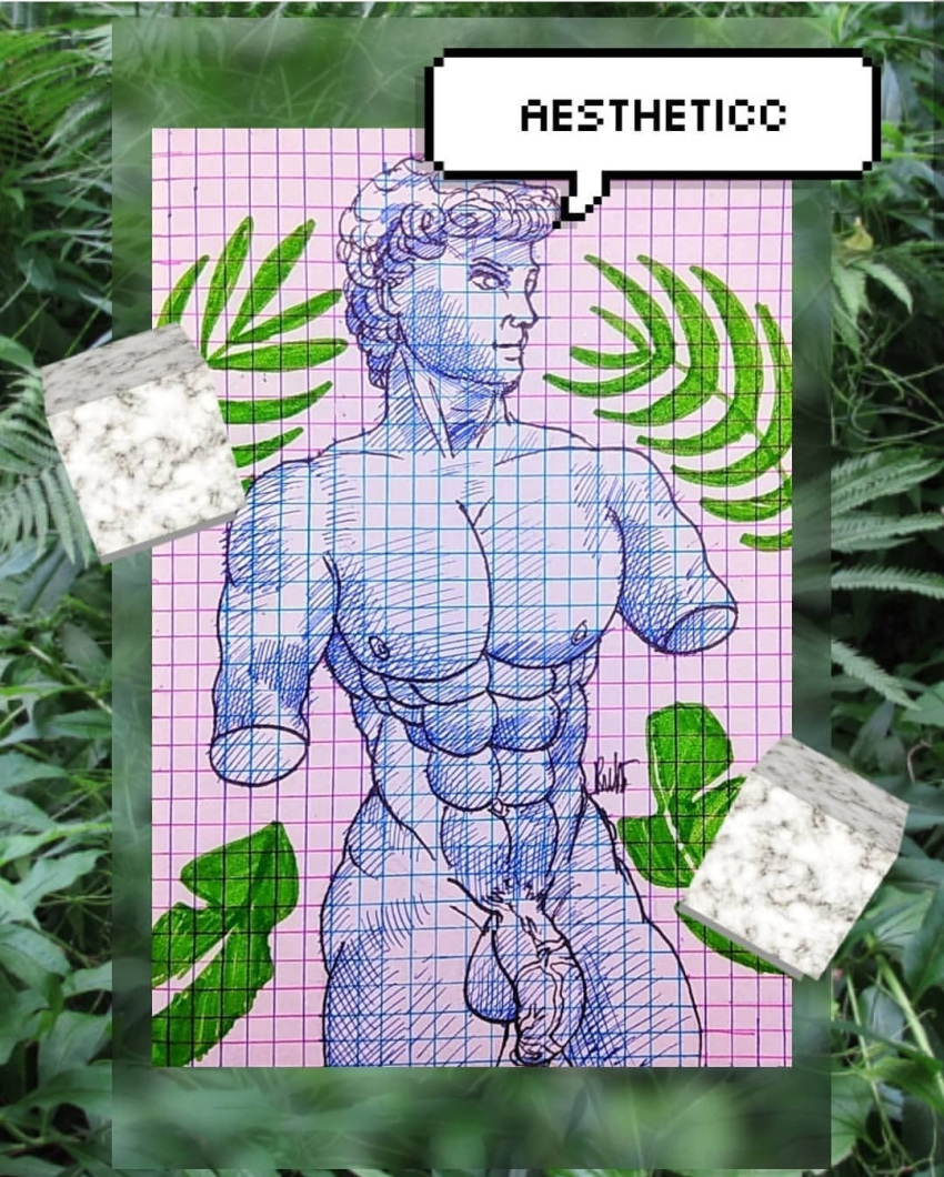 bara barazoku big_penis fine_art_parody gay penis public_domain statue statue_of_david vaporwave yaoi