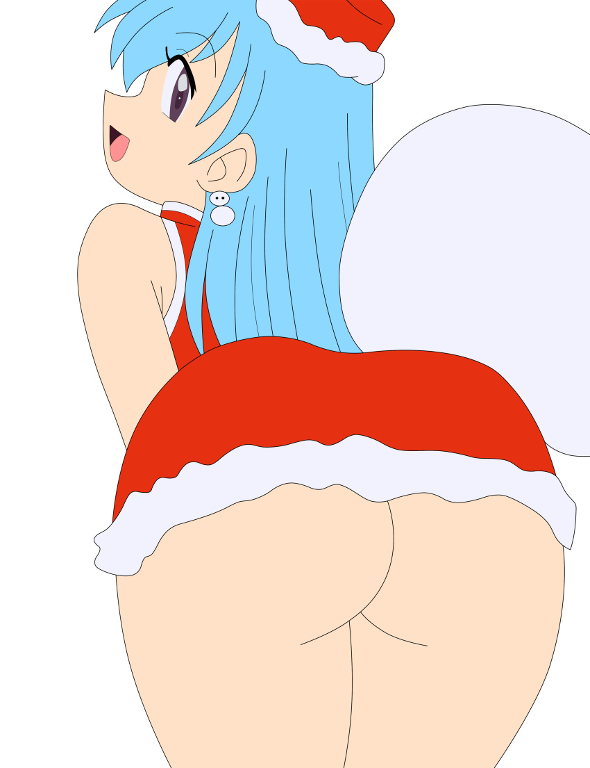 2018 absurdres anus ass bangs blue_footwear blue_hair bottomless bow breasts dress earrings female gloves hand_up hat highres hips human jewelry legs legs_crossed long_hair looking_to_the_side medium_breasts miniskirt no_panties open_mouth photoshop purple_eyes red_bow shoes short_dress short_sleeves simple_background sitting skirt smile solo stewardess tenjouin_katsura thighs vagina vector_trace white_background white_gloves yat_anshin_uchuu_ryokou