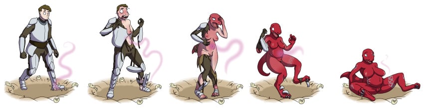 2017 anthro armor big_breasts breast_growth breasts claws clothed clothing female gender_transformation human human_to_anthro lactating lizard male mammal mtf_transformation navel nipples nude pregnant prurientpie pussy reptile scalie sequence shocked simple_background solo spread_legs spreading standing surprise tail tail_growth torn_clothing transformation white_background