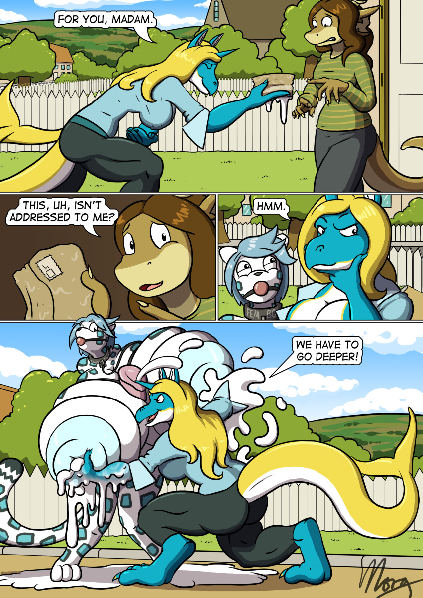 2015 absurd_res animal_genitalia animal_penis anthro areola ball_gag balls big_balls big_breasts big_penis blonde_hair bloo_(foolish) bondage bound breasts clothed clothing collar comic cordite detailed_background dialogue dickgirl digital_media_(artwork) dragon duo english_text equine equine_penis erection feline fur gag gagged gem_(naughtymorg) hair hi_res horn horsecock horsecock_futanari huge_balls huge_breasts hyper hyper_areola hyper_balls hyper_breasts hyper_nipples hyper_penis intersex lactating leash leopard mammal naughtymorg nipple_penetration nipple_piercing nipples nude pantherine penetration penis piercing snow_leopard spots text unicorn white_fur