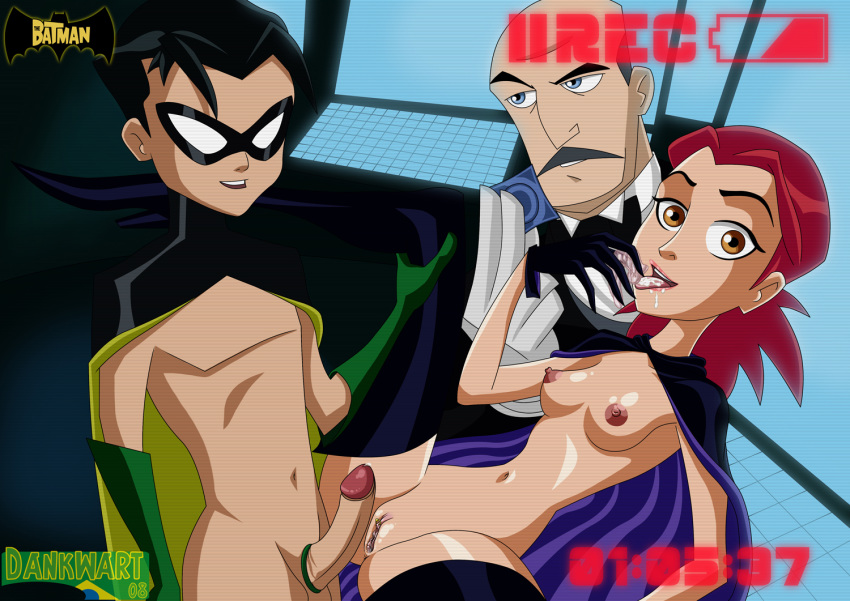 1girls 2008 2boys alfred_pennyworth barbara_gordon batgirl batgirl_(the_batman) batman_(series) breasts camera_view dankwart dc dc_comics dick_grayson female male naked_female naked_male nipples penis pointy_chin robin_(dc) robin_(dick_grayson) the_batman