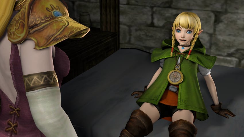 2girls 3d 3dhentaihero boots clothing compass female footwear gloves handwear hyrule_warriors hyrule_warriors_definitive_edition linkle nintendo princess_zelda the_legend_of_zelda yuri zelda_(hyrule_warriors)