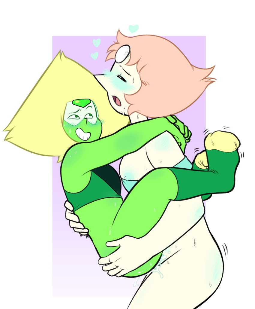 1futa 1girls blue_nipples carrying closed_eyes cum_in_pussy futa_on_female futanari gem_(species) glasses green_skin green_top grin half-closed_eyes implied_futanari intersex open_mouth pearl_(steven_universe) peridot_(steven_universe) socks steven_universe sweat tagme white_skin yellow_hair zawa-ro