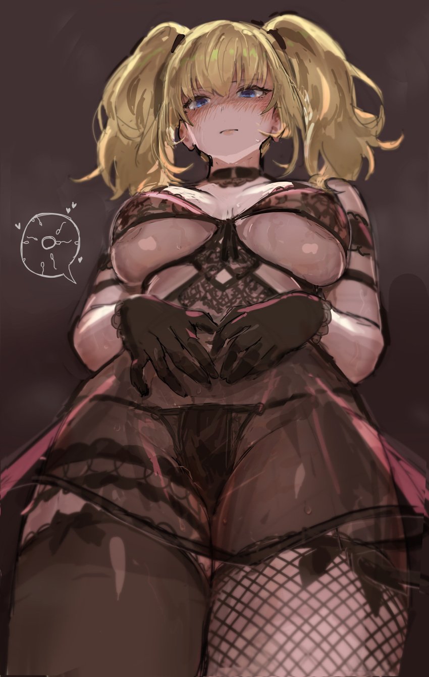 1girls absurd_res ani_(twitter) big_breasts black_dress black_lingerie blonde_hair breasts dress female female_focus female_only fertilization fishnet_legwear fishnets gothic grok_(x) grok_(xai) hi_res imminent_sex impregnation impregnation_request lingerie lingerie_only looking_at_viewer looking_down see-through see-through_clothing siropan_honjikomi solo thick thick_thighs thighs twintails twitter