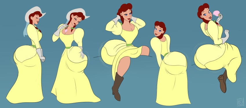 1girls 2018 alternate_ass_size ass ass_in_dress big_ass blue_eyes bootijuse boots breasts cowboy_hat disney eyes_closed female female_only hand_on_ass huge_ass human human_only large_ass looking_at_viewer looking_back melody_time pigtails red_hair slue-foot_sue solo solo_female