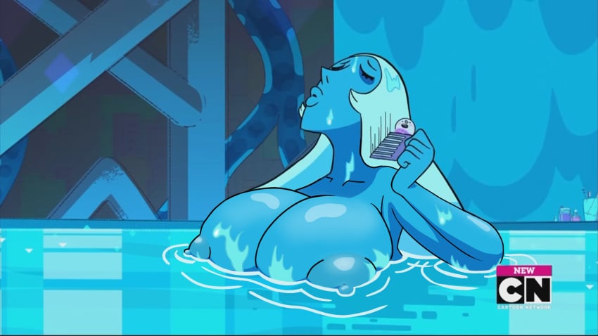 1girls accurate_art_style big_lips blue_diamond_(steven_universe) blue_hair blue_skin breasts cartoon_network closed_eyes comby curvaceous curvy diamond_authority edit exposed_breasts eyes_closed familiar_(steven_universe) female female_only floating_breasts gem_(species) giantess huge_breasts lips long_hair screenshot screenshot_edit solo steven_universe steven_universe_future wet yetig