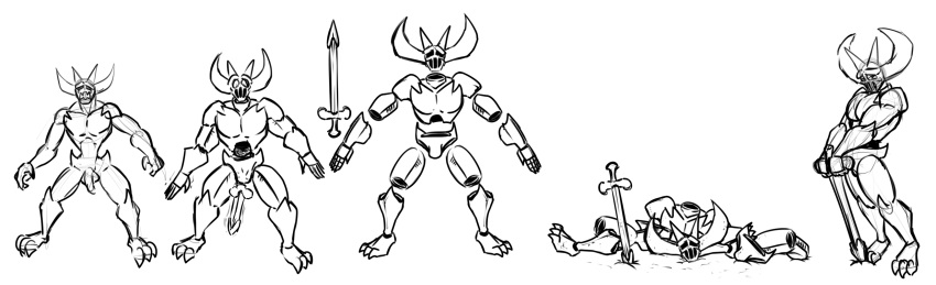 armor demon dick_sword dragmon drawn humanoid_to_inanimate simple_background solo transformation white_background