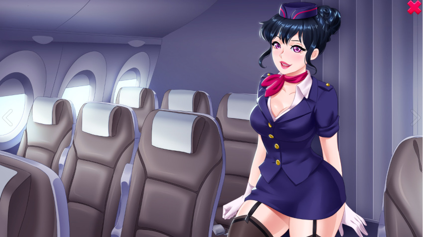 blue_eyes charlotte_(fap_ceo) fap_ceo gloves plane stockings uniform