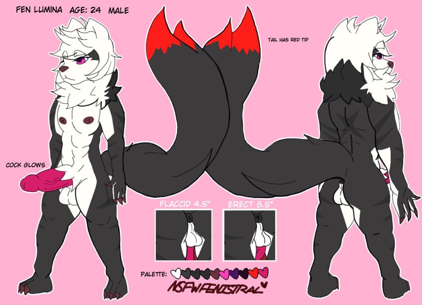 1male anthro balls canine erection fen_(nsfwfenistral) fluffy_hair fur male mammal milkiipetals model_sheet nipples nude penis simple_background solo tuft wolf