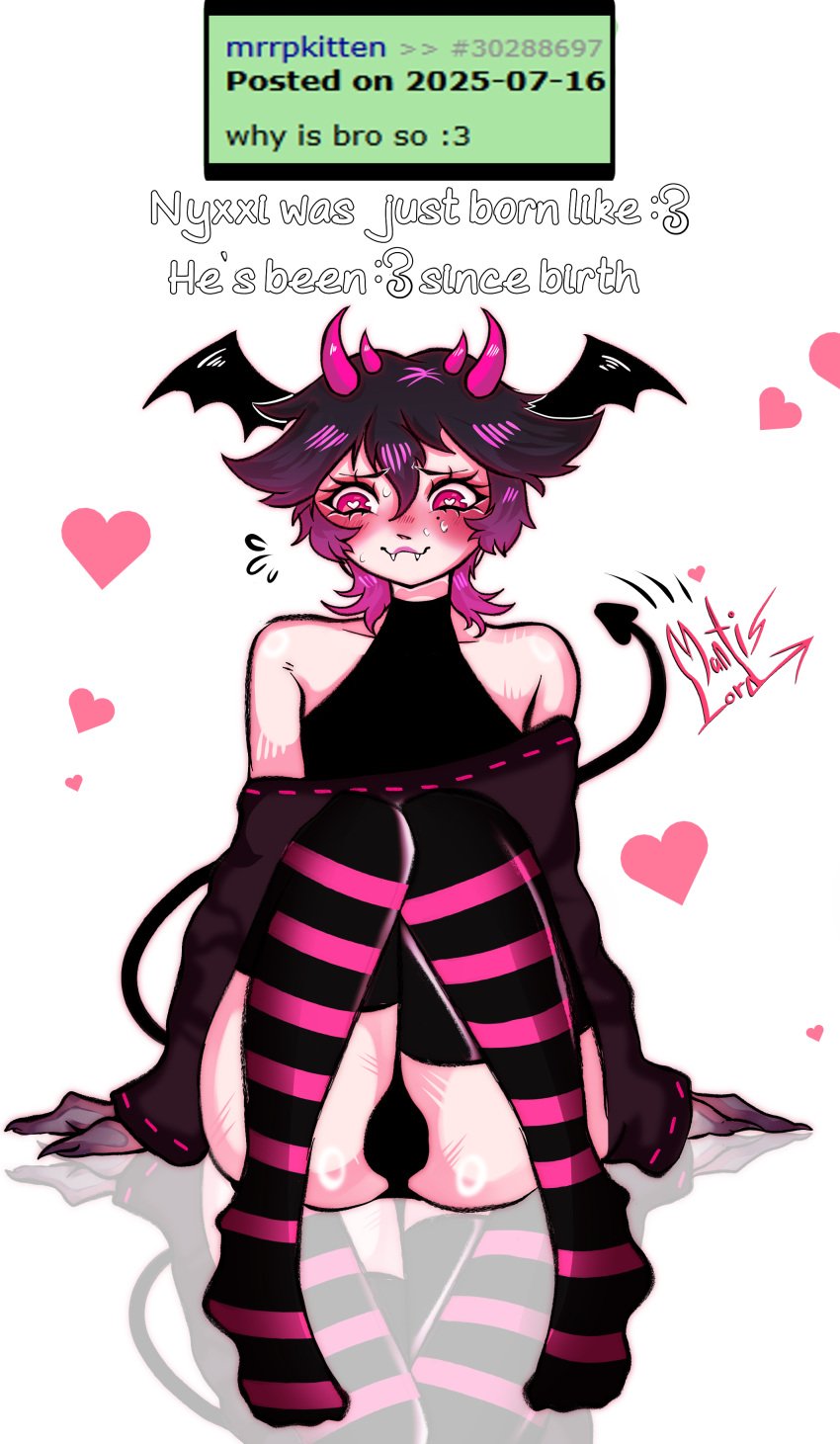 1boy ask_an_incubus ask_blog boy bulge bulge_through_clothing clothed clothing demon demon_boy demon_horns demon_humanoid demon_tail demon_wings fangs femboy femboy_focus femboy_only femboysub feminine_male incubus interactive male male_focus male_only mantislord nervous nervous_smile nyxxi short_hair stockings stripes sweat sweater sweating text text_box text_bubble thick_thighs thighhighs