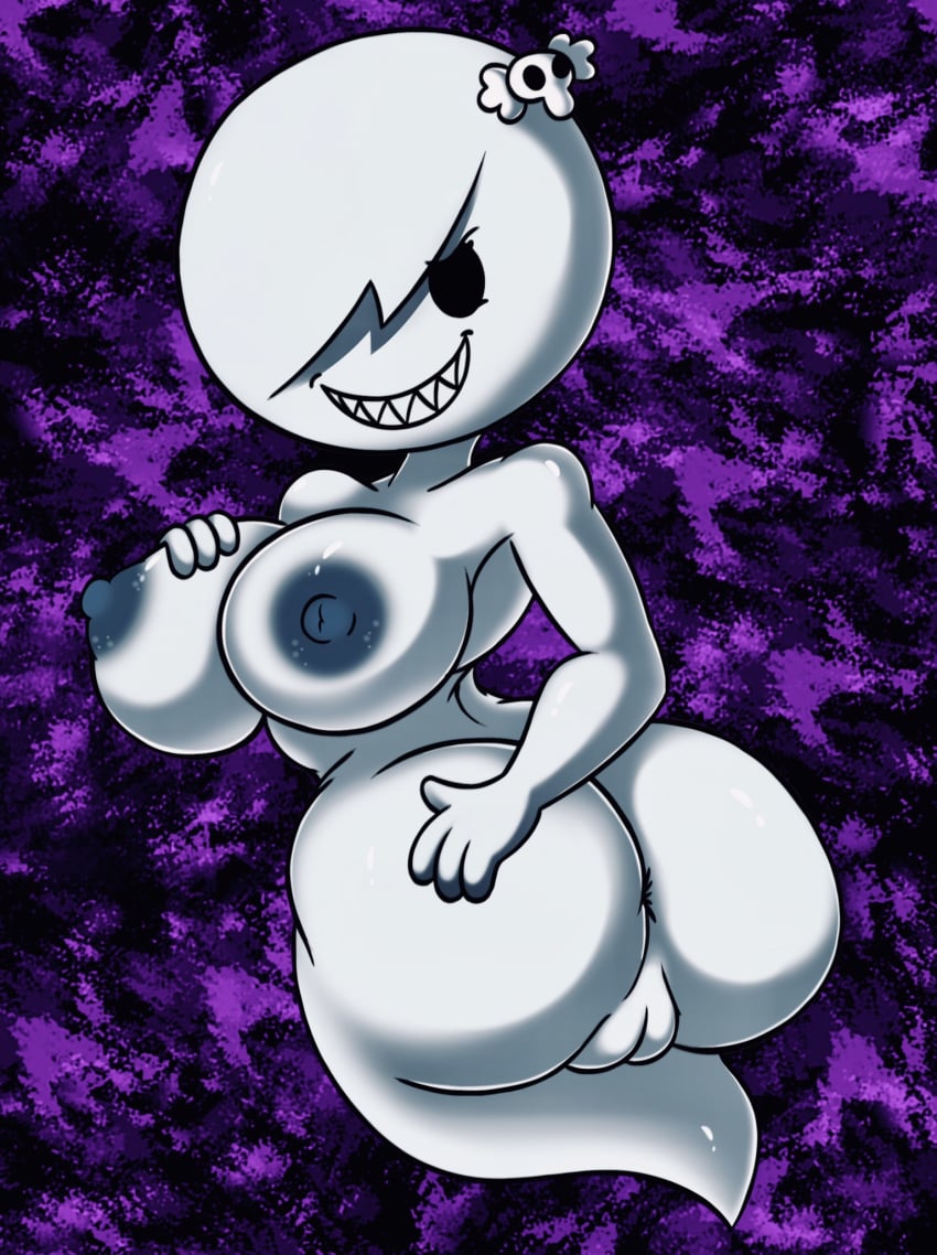 anthro ass big_breasts big_butt breasts carrie_krueger cartoon_network colored emo emo_girl english_text female female_only ghost ghostlydoodles grin hair hand_on_breast hand_on_butt horn humanoid looking_at_viewer looking_back mammal nipples nude pussy seductive shiny shiny_breasts shiny_skin shiny_tail smile solo spirit spookyryder teeth text the_amazing_world_of_gumball thick_thighs wide_hips