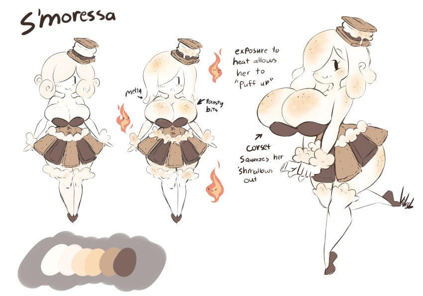 1girls big_breasts breasts cute dullvivid female female_only food_humanoid original s'moressa_(dullvivid) smile text