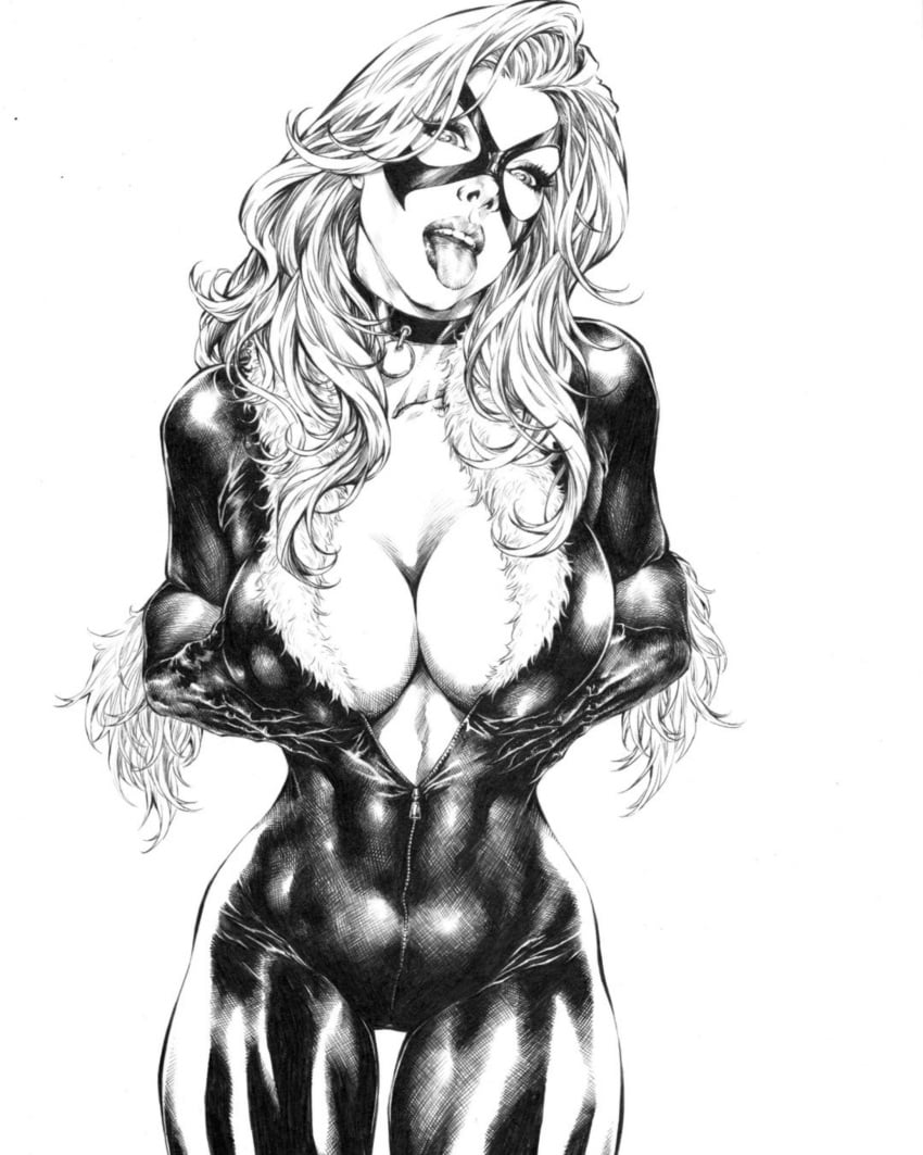 1girls alluring big_breasts black_and_white black_cat_(marvel) bodysuit breasts bursting_breasts choker cleavage curvy curvy_body curvy_female curvy_figure dacilio_costa digital_drawing_(artwork) digital_media_(artwork) ed_benes_studio enticing eyebrows felicia_hardy female female_only hands_on_breasts hips holding_breast horny horny_female hourglass_figure light-skinned_female light_skin lips looking_at_viewer marvel marvel_comics mask masked masked_female mature mature_female nails open_mouth pencil_(artwork) seducing sketch skin_tight spider-man_(series) superheroine teasing teasing_viewer temptation tempting tempting_viewer tight_bodysuit tight_clothes tight_clothing tongue tongue_out voluptuous voluptuous_female waist white_fur white_hair zipper zipper_down zipper_pull_tab