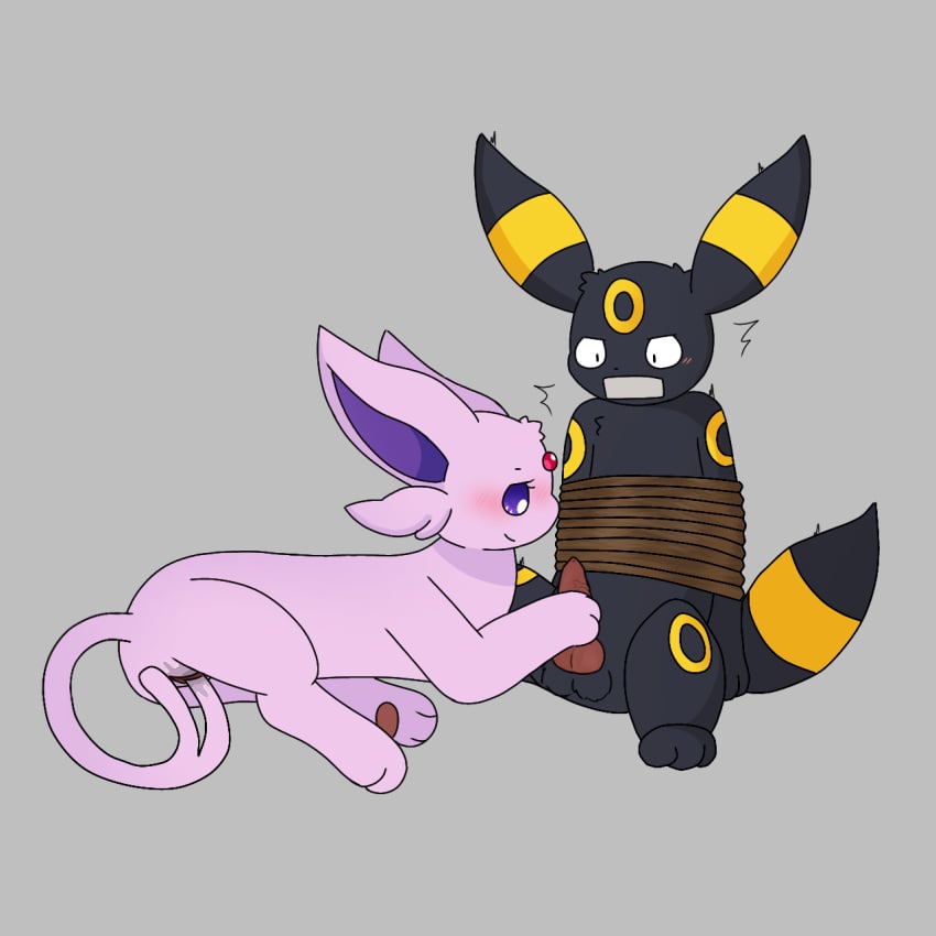 animal_genitalia black_(eeveelution_squad) bondage canine_penis eeveelution eeveelution_squad esleafy espeon feral feral_on_feral nintendo pearl_(eeveelution_squad) penis pokemon pokemon_(species) pussy tied_up umbreon