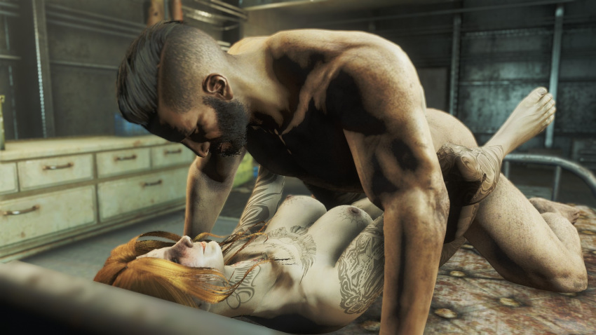 3d arthur_maxson bed bethesda_softworks fallout fallout_4 female male male/female red_hair sole_survivor sole_survivor_(female)