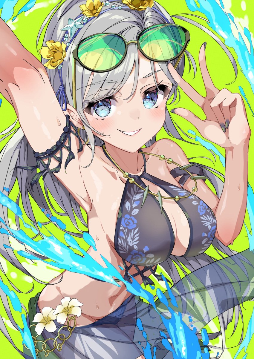 armpits big_breasts boob_window d4dj dyna_(artist) niijima_ibuki sweat swimsuit water