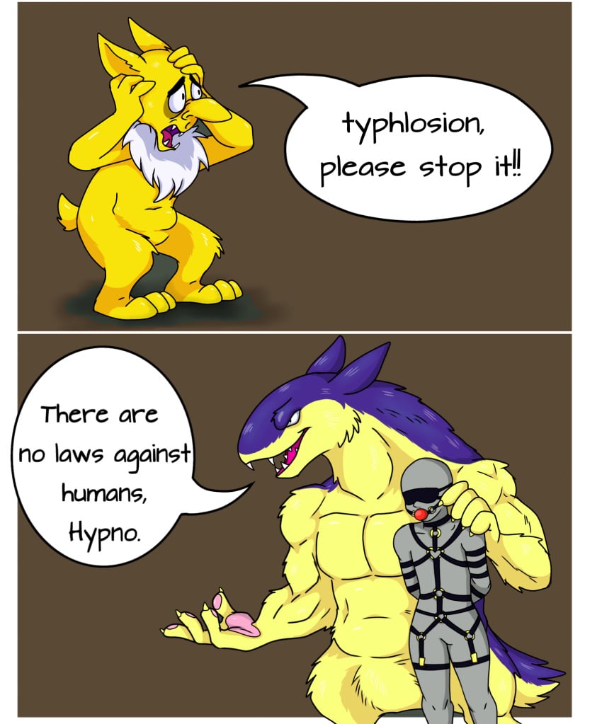 anonymous_character anthro_on_human bara bsdm chubby comic dominant_male fluffy furry_on_human hypno meme muscular_male no_explicit no_sex nude pokemon submissive_female twink typhlosion