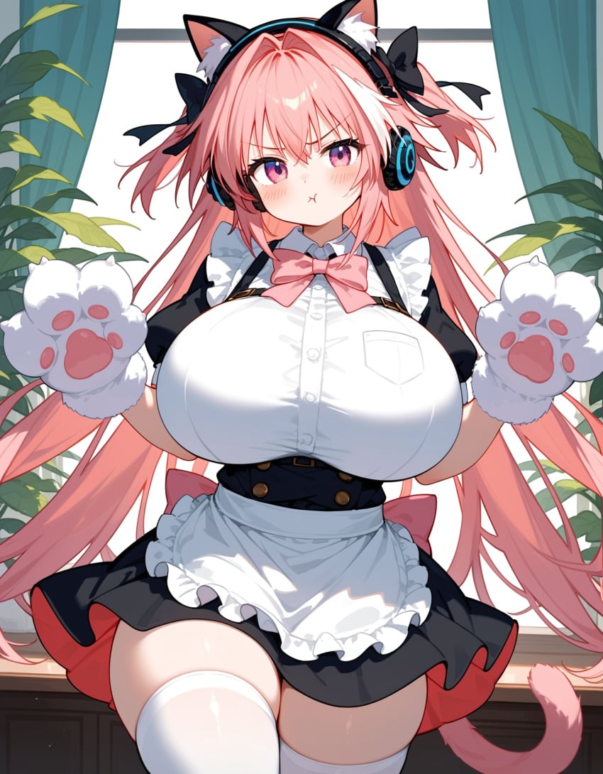 1girls ai_generated astolfo_(fate) big_breasts big_thighs bigdog1038 blush breasts cat_ears cat_paws cat_tail fate/grand_order fate_(series) female huge_breasts large_breasts large_thighs maid maid_headdress maid_uniform pink_eyes pink_hair rule_63 thick_thighs thighs voluptuous white_thighhighs