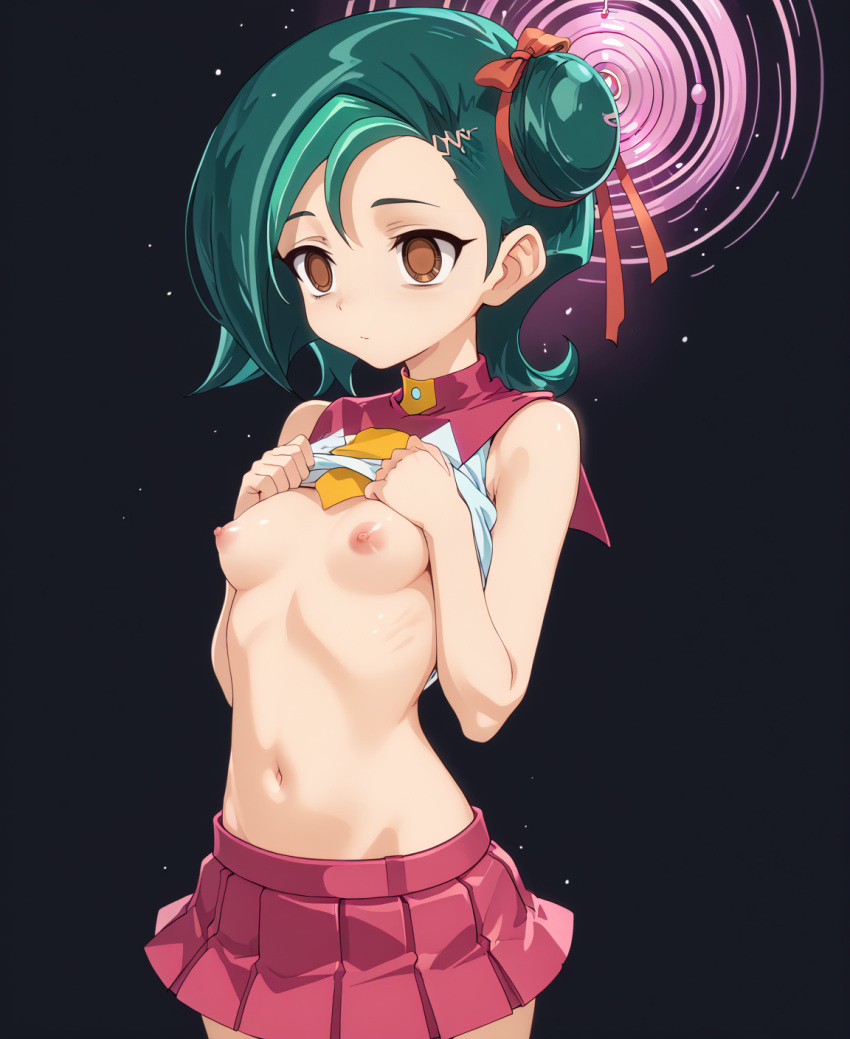 1girls 2024 ai_generated breasts hypnosis kotori_mizuki mind_control nipples shirt_lift skirt small_breasts solo tagme tori_meadows utamaru yu-gi-oh! yu-gi-oh!_zexal