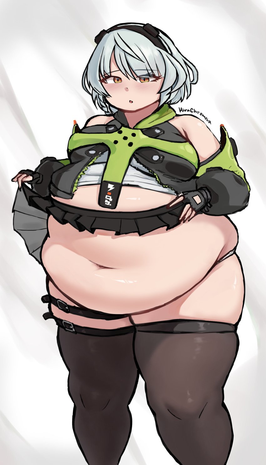 1girl 1girls anby_demara bbw belly belly_button big_belly big_belly_bulge big_breasts chubby chubby_female cunning_hares exposed_fat_belly fat fat_arms fat_fetish fat_woman female female_focus female_only hoyoverse huge_belly large_breasts mihoyo mihoyo_technology_(shanghai)_co._ltd. obese obese_female overweight overweight_female plump skin_tight solo solo_female solo_focus standing thick_thighs thighhighs weight_gain white_hair white_hair_female zenless_zone_zero