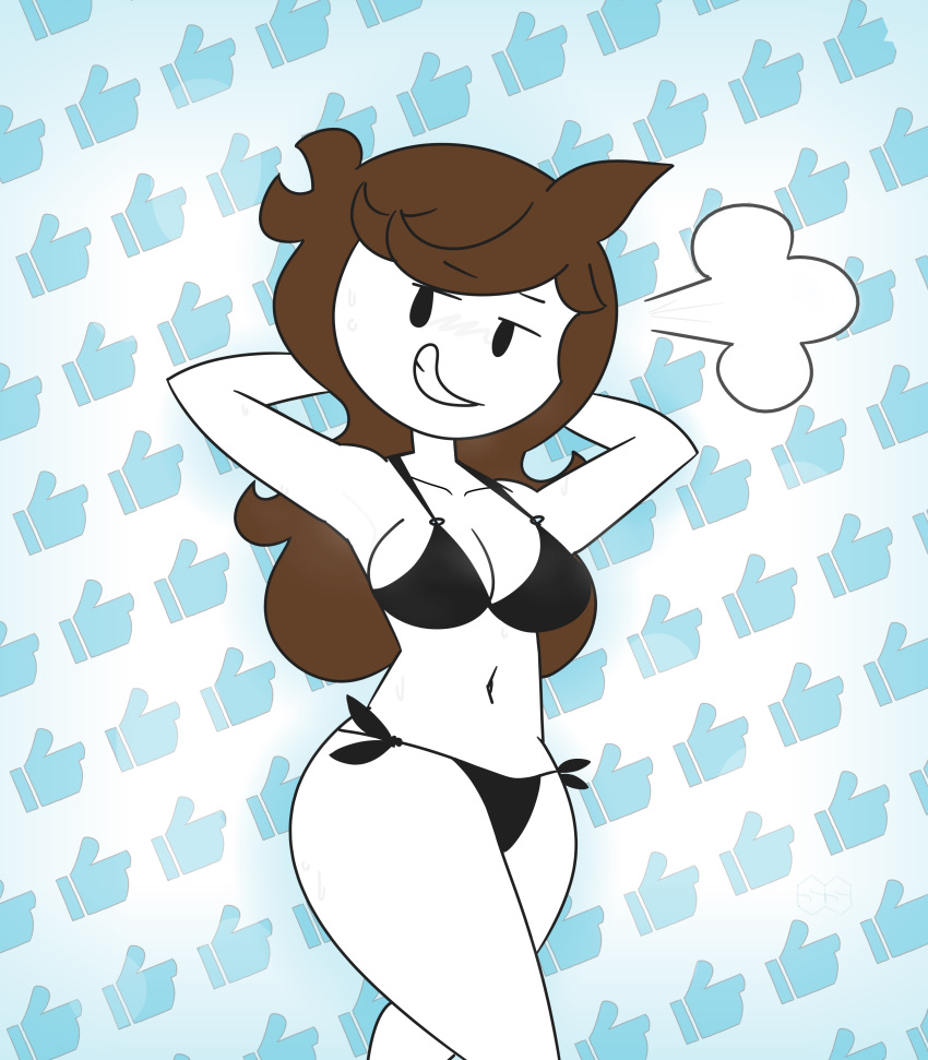 1girls armpits arms_behind_head arms_up ass big_ass big_breasts big_butt bikini bikini_bottom bikini_top bimbo black_eyes breasts breath brown_hair cleavage clothing curvaceous curvy dialogue female female_only grin jaiden jaiden_animations seductive seductive_eyes seductive_look skin slobbyslapper smile sssir sssir8 sweat sweatdrop theodd1sout thick_thighs white_skin youtube youtuber