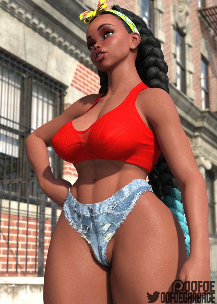 3d abs athletic athletic_female braid braided_hair braids busty cameltoe capcom crop_top cutoff_shorts cutoffs dark-skinned_female dark_skin daz_studio female hourglass_figure jean_shorts kimberly_jackson oofoe sleeveless sleeveless_shirt street_fighter street_fighter_6 thick_thighs thighs two-tone_hair very_long_braid very_long_hair wide_hips