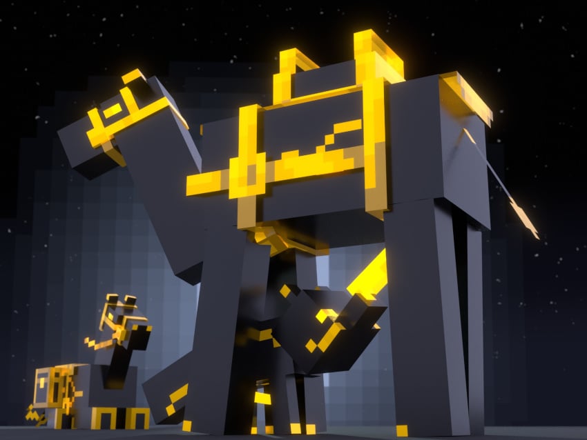 4:3 camel camel_(minecraft) camelid canid canine codedcells equid equine feral fox fox_(minecraft) genitals glowing glowing_eyes glowing_genitalia glowing_penis group hi_res horse horse_(minecraft) luwt_(codedcells) male mammal microsoft minecraft mojang penis penis_sniffing sniffing trio xbox_game_studios