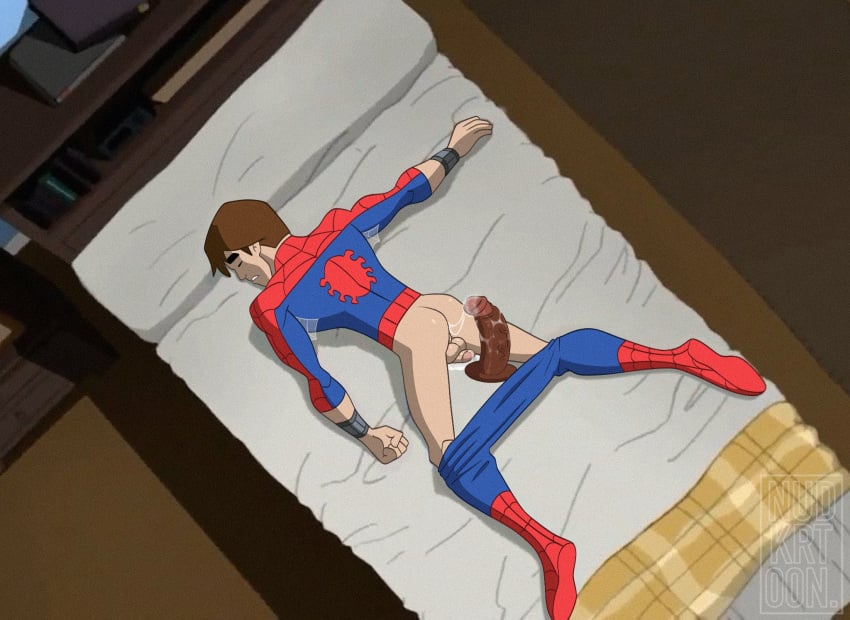 brown_hair cum cumming gay marvel marvel_comics nsfw nudkrt00n peter_parker sleep sleeping spider-man spider-man_(series) the_spectacular_spider-man yaoi