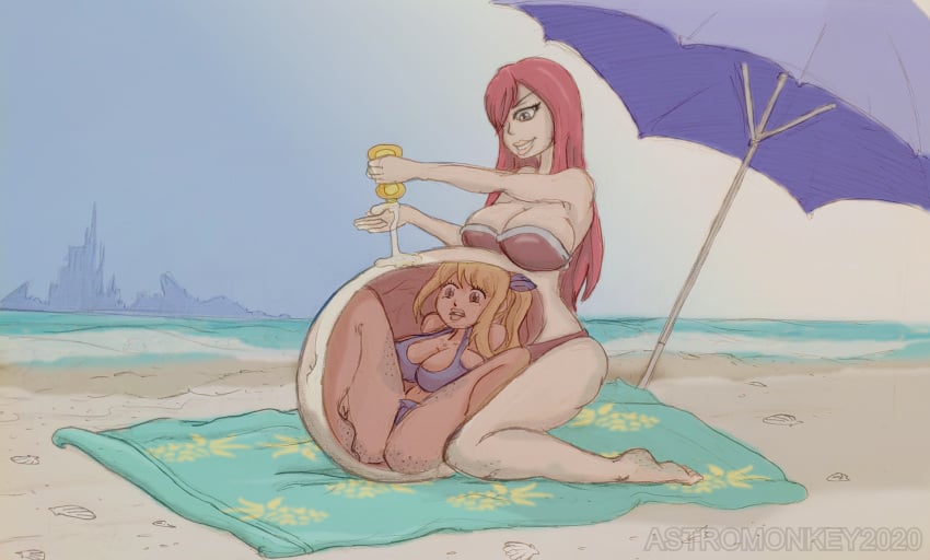 astromonkey beach blonde_hair erza_scarlet female_pred female_prey internal_view lucy_heartfilia red_hair sunscreen tagme vore