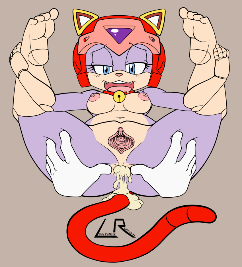 1girls 2013 anthro anus blue_eyes breasts cum cum_in_ass cum_leaking curvaceous domestic_cat feline female fur furry gaping_pussy helmet kemono leatherruffian legs_up mammal nipples pink_fur polly_esther pussy samurai_pizza_cats sonic_(series) spread_anus spread_legs tail thick_thighs wide_hips