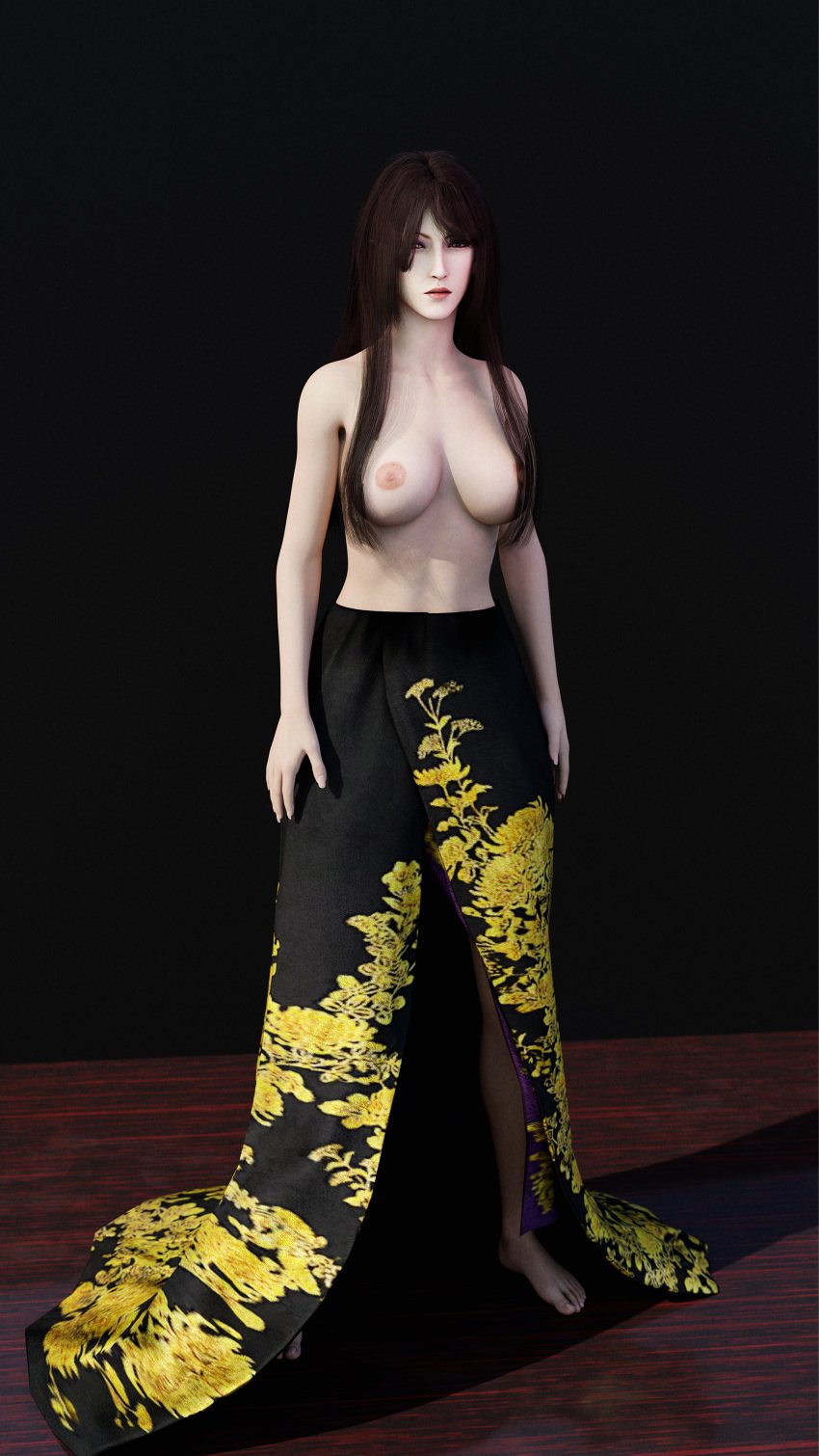 1girls 3d barefoot big_breasts blender brown_eyes brown_hair feet final_fantasy final_fantasy_vii final_fantasy_vii_remake forsavide kimono long_hair looking_at_viewer madam_m makeup nipples nude solo square_enix toes topless