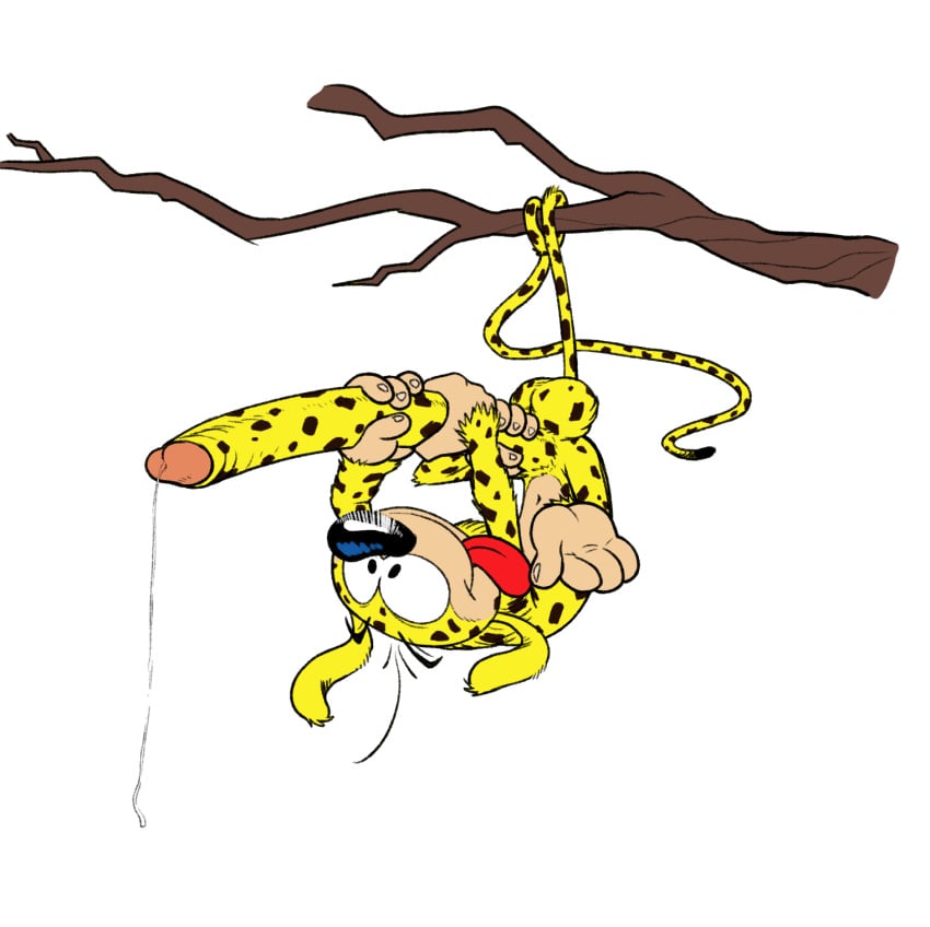 cum dawmino hyper hyper_penis long_tail male male_only mammal marsupilami masturbation penis upside-down