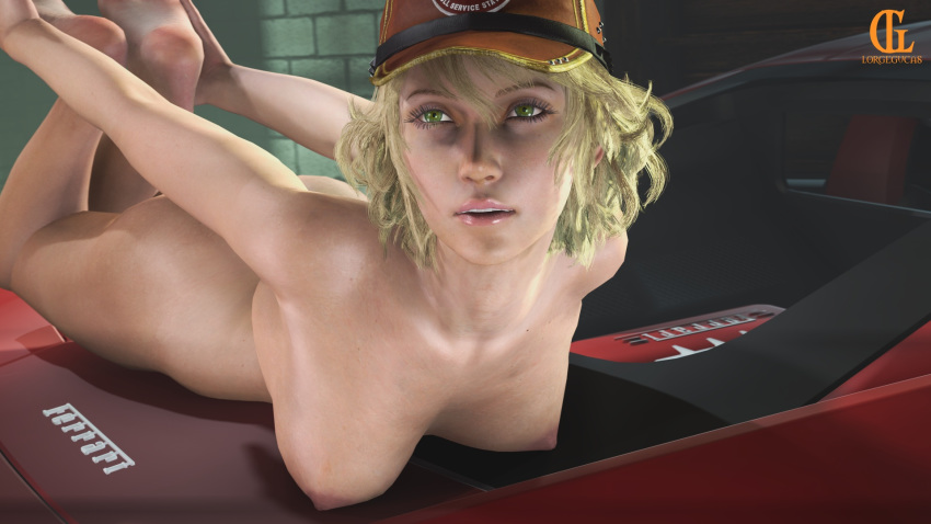 3d areolae barefoot blonde_hair breasts cap cindy_aurum fat_ass female female_only final_fantasy final_fantasy_xv green_eyes hand_on_feet large_ass lorgegucas nipples on_car sfm solo