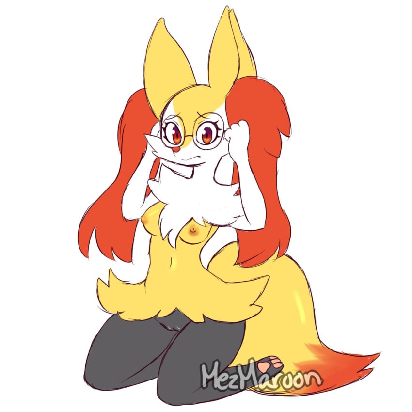 anthro big_breasts blush braixen breasts canine eyewear female female_focus female_only fur furry furry_only glasses mammal mezmaroon naked navel nintendo nipples nude pokémon_(species) pokemon pokemon_(species) pussy red_eyes simple_background sitting solo solo_female solo_focus tail video_games white_fur yellow_fur