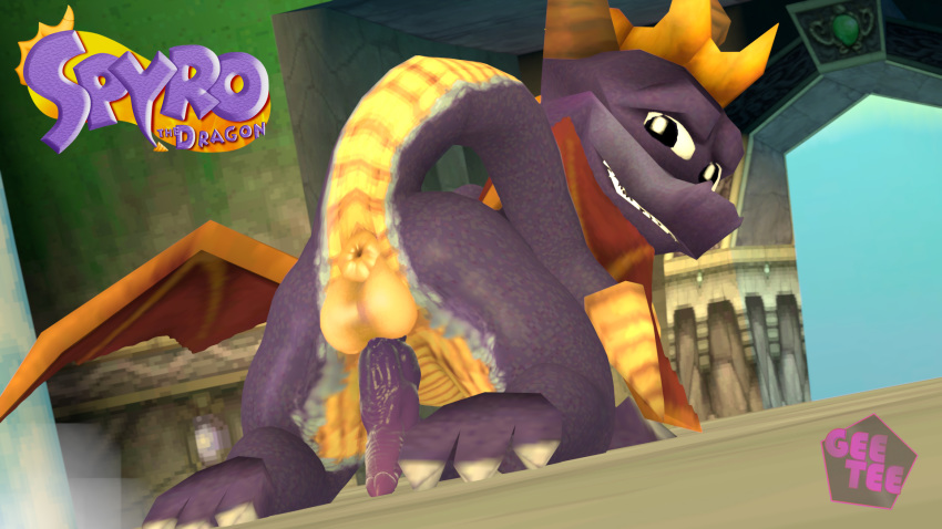 3d anus ass backsack balls claws dragon erection feral geetee hi_res looking_at_viewer looking_back male male_only penis presenting presenting_hindquarters raised_tail rear_view scalie smile solo source_filmmaker spyro spyro_the_dragon video_games