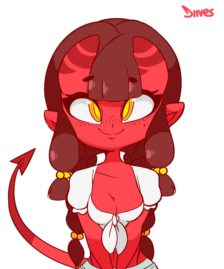 animated animated_gif breasts cleavage demon demon_girl demon_horns demon_tail diives female female_only horns looking_at_viewer meru_(merunyaa) original patreon red_skin small_breasts smooth_skin solo succubus text watermark