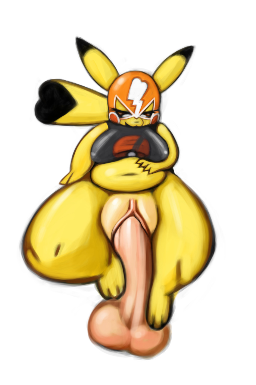 2019 anthro anthro_penetrated balls belly big_belly big_penis bottomless breasts cleft_tail clothed clothing cosplay_pikachu disembodied_penis duo female female_focus huge_pussy human human_on_anthro human_penetrating_anthro invalid_tag looking_down male male_human/female_anthro male_human/female_pokemon nintendo nova_nsfw open_mouth overweight overweight_female penetration penile_penetration penis pikachu pikachu_libre plump_labia pokémon_(species) pokemon pussy sex simple_background size_difference solo_focus straight thick_thighs vaginal_penetration video_games